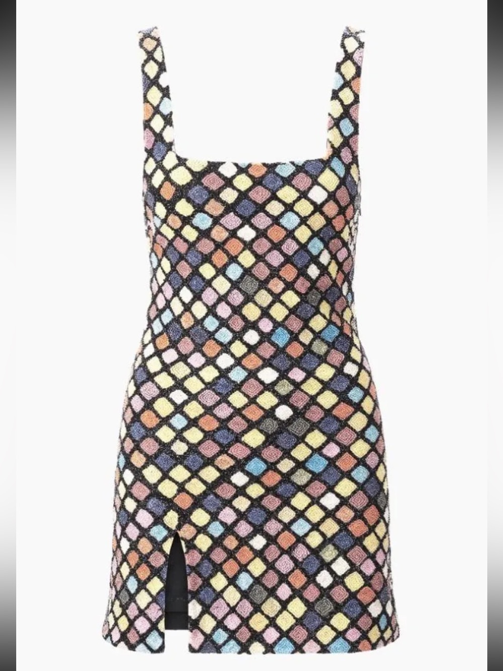 STAUD LE SABLE DANCE FOOR MINI Multicolor Mosaic Mini Dress with Black Lattice